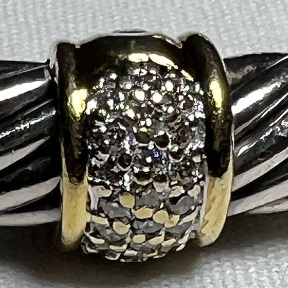 David Yurman 925 Sterling Silver 750 (18K) Yellow Gold Twist Cable Cuff Bracelet - Picture 3 of 15